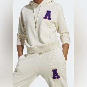 Adidas Hoodie + Sweatpant Set S Heritage Stripes Chenille Lettering Athleisure
